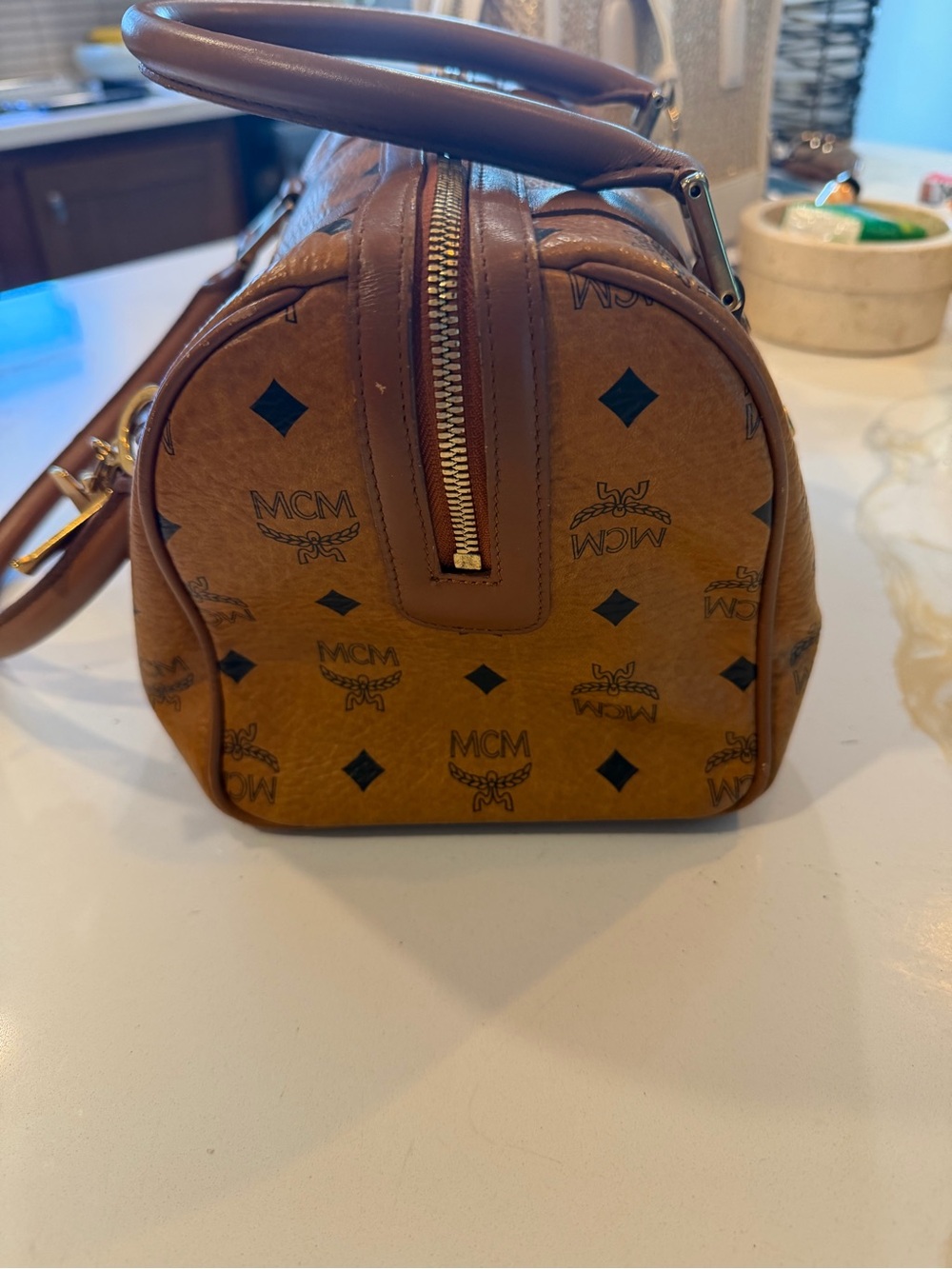 MCM Cognac Visetos Satchel with Gold Hardware - Picture 4 of 10